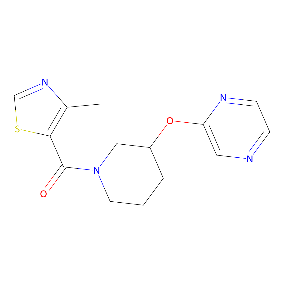 (4-Methylthiazol-5-yl)(3-(pyrazin-2-yloxy)piperidin-1-yl)methanone molecular structure, CAS 2034227-97-7