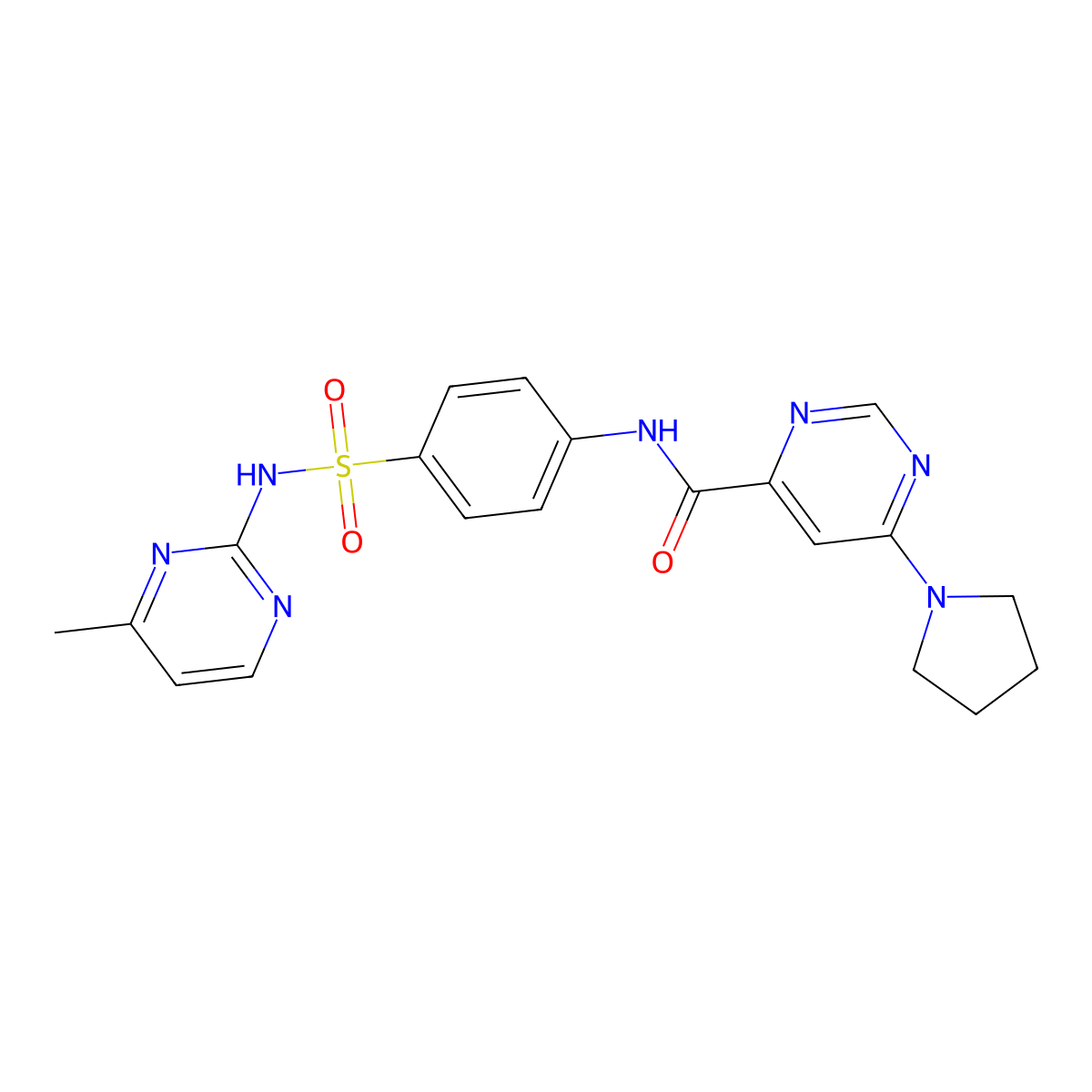 N-(4-(N-(4-methylpyrimidin-2-yl)sulfamoyl)phenyl)-6-(pyrrolidin-1-yl)pyrimidine-4-carboxamide molecular structure, CAS 2034228-00-5