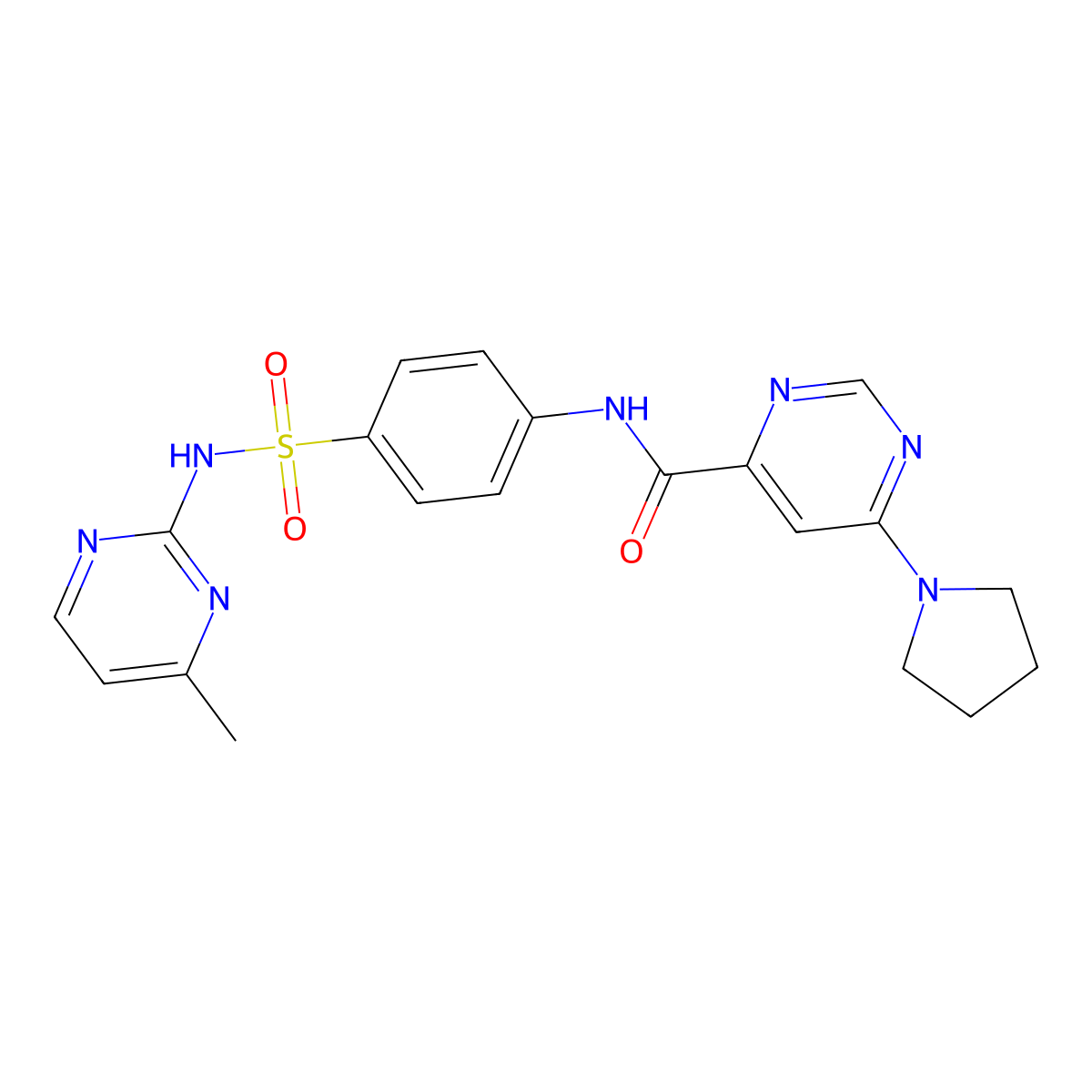 N-(4-(N-(4-methylpyrimidin-2-yl)sulfamoyl)phenyl)-6-(pyrrolidin-1-yl)pyrimidine-4-carboxamide molecular structure, CAS 2034228-00-5