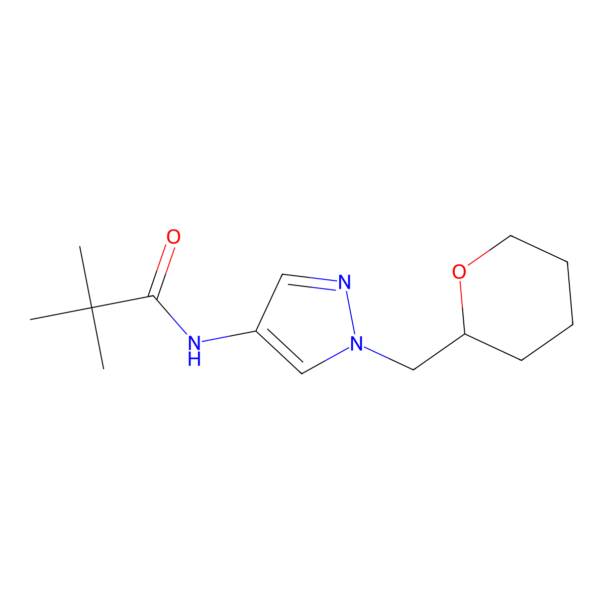 N-(1-((tetrahydro-2H-pyran-2-yl)methyl)-1H-pyrazol-4-yl)pivalamide molecular structure, CAS 2034228-01-6
