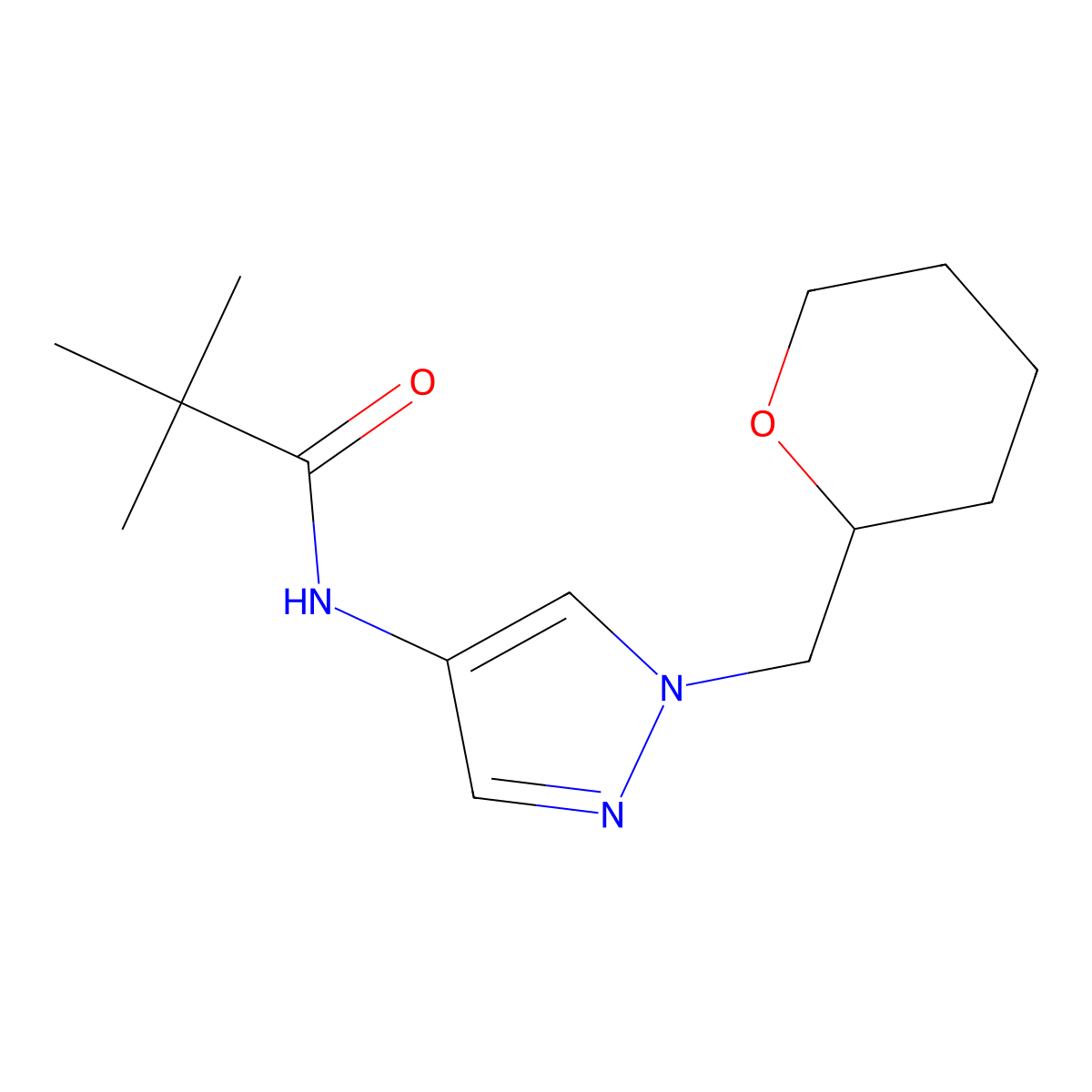 N-(1-((tetrahydro-2H-pyran-2-yl)methyl)-1H-pyrazol-4-yl)pivalamide molecular structure, CAS 2034228-01-6