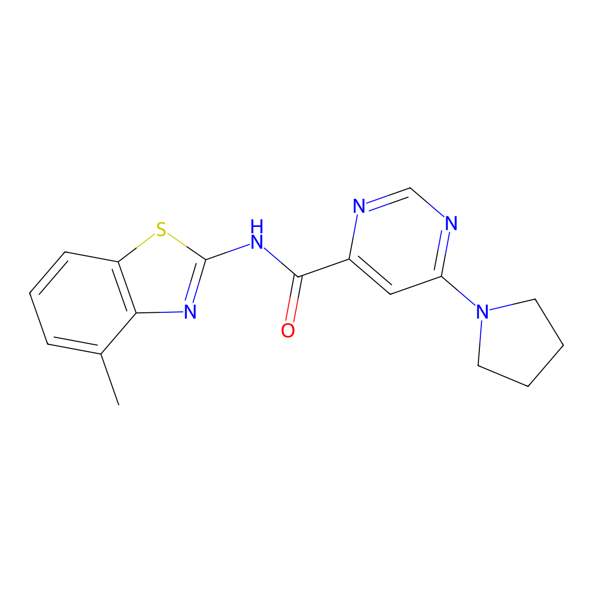 N-(4-methylbenzo[d]thiazol-2-yl)-6-(pyrrolidin-1-yl)pyrimidine-4-carboxamide molecular structure, CAS 2034228-05-0