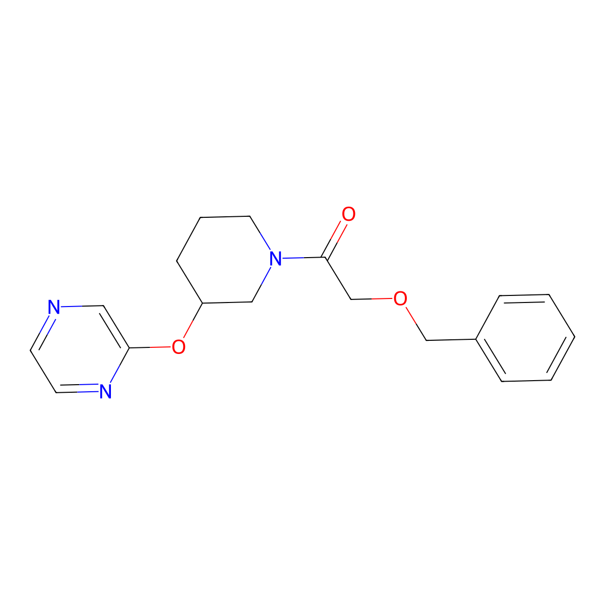 2-(Benzyloxy)-1-(3-(pyrazin-2-yloxy)piperidin-1-yl)ethanone molecular structure, CAS 2034228-06-1