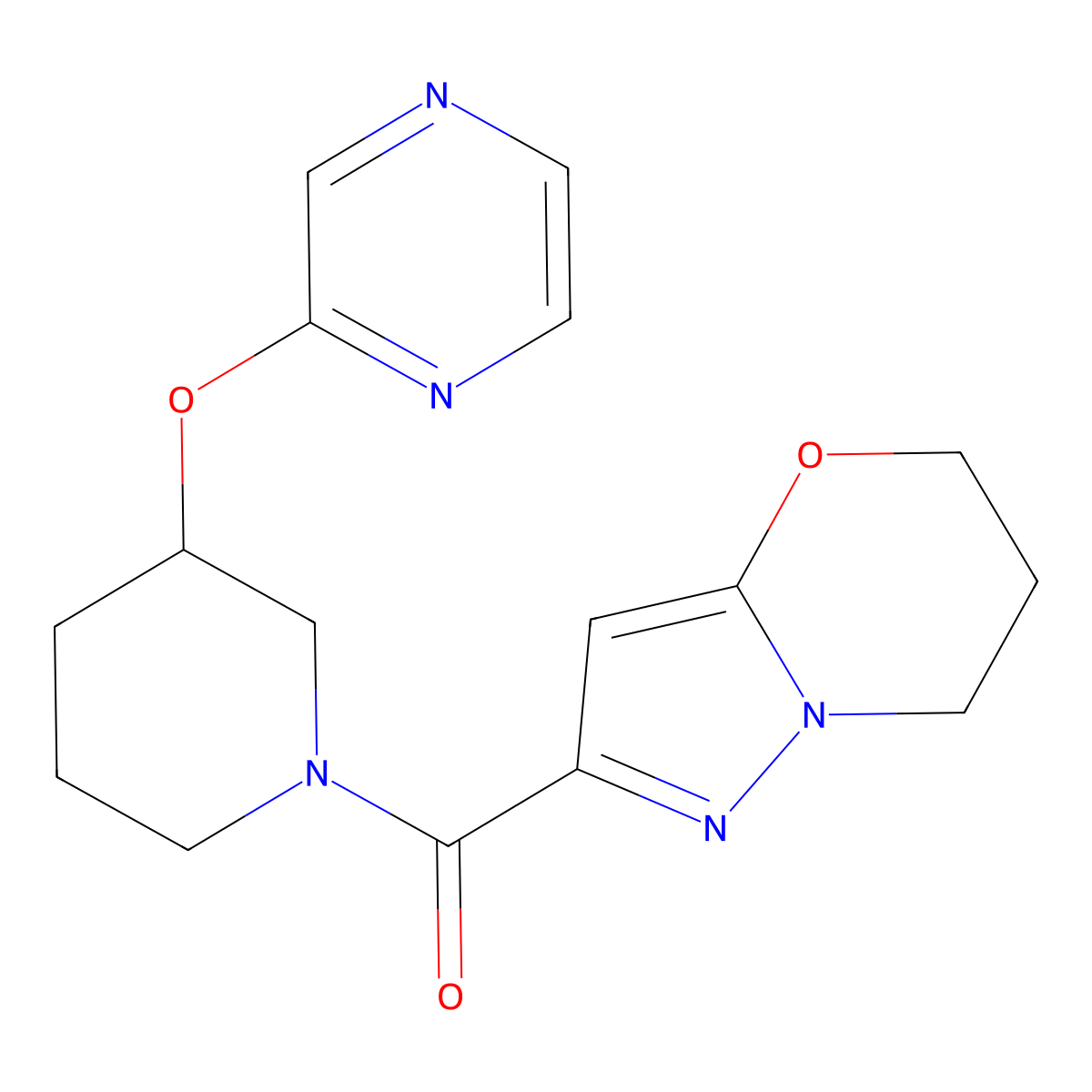(6,7-dihydro-5H-pyrazolo[5,1-b][1,3]oxazin-2-yl)(3-(pyrazin-2-yloxy)piperidin-1-yl)methanone molecular structure, CAS 2034228-17-4