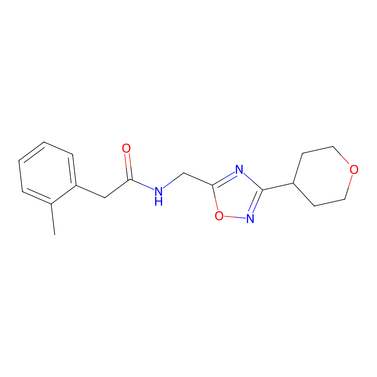 N-((3-(tetrahydro-2H-pyran-4-yl)-1,2,4-oxadiazol-5-yl)methyl)-2-(o-tolyl)acetamide molecular structure, CAS 2034228-19-6