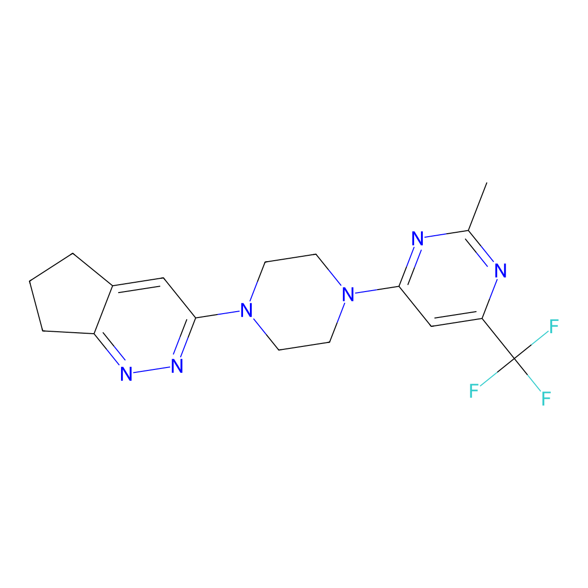 3-(4-(2-methyl-6-(trifluoromethyl)pyrimidin-4-yl)piperazin-1-yl)-6,7-dihydro-5H-cyclopenta[c]pyridazine molecular structure, CAS 2034228-20-9
