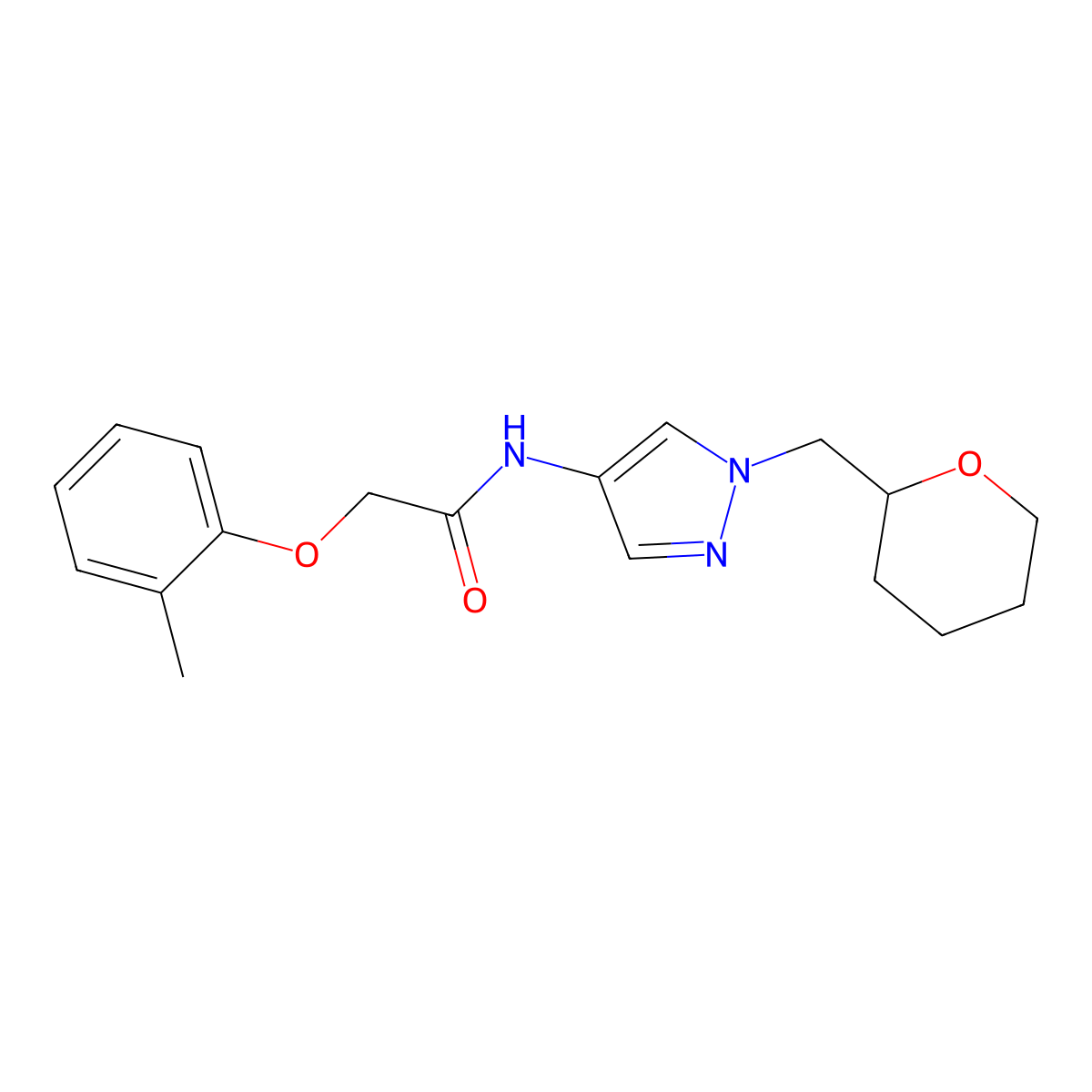 N-(1-((tetrahydro-2H-pyran-2-yl)methyl)-1H-pyrazol-4-yl)-2-(o-tolyloxy)acetamide molecular structure, CAS 2034228-23-2