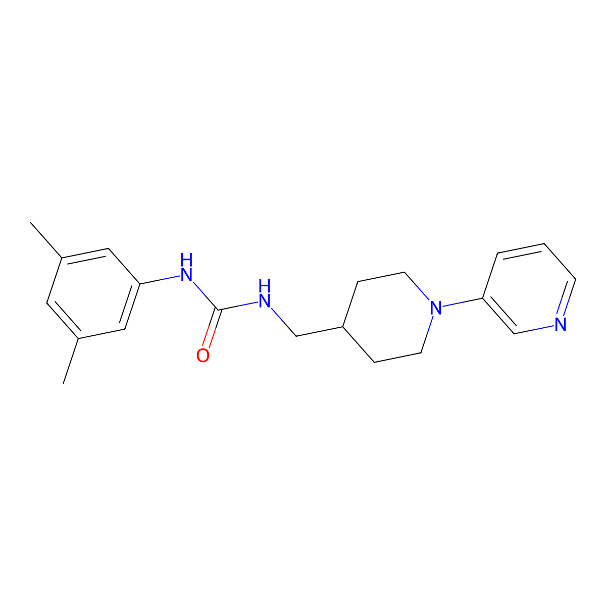 1-(3,5-Dimethylphenyl)-3-((1-(pyridin-3-yl)piperidin-4-yl)methyl)urea molecular structure, CAS 2034228-24-3