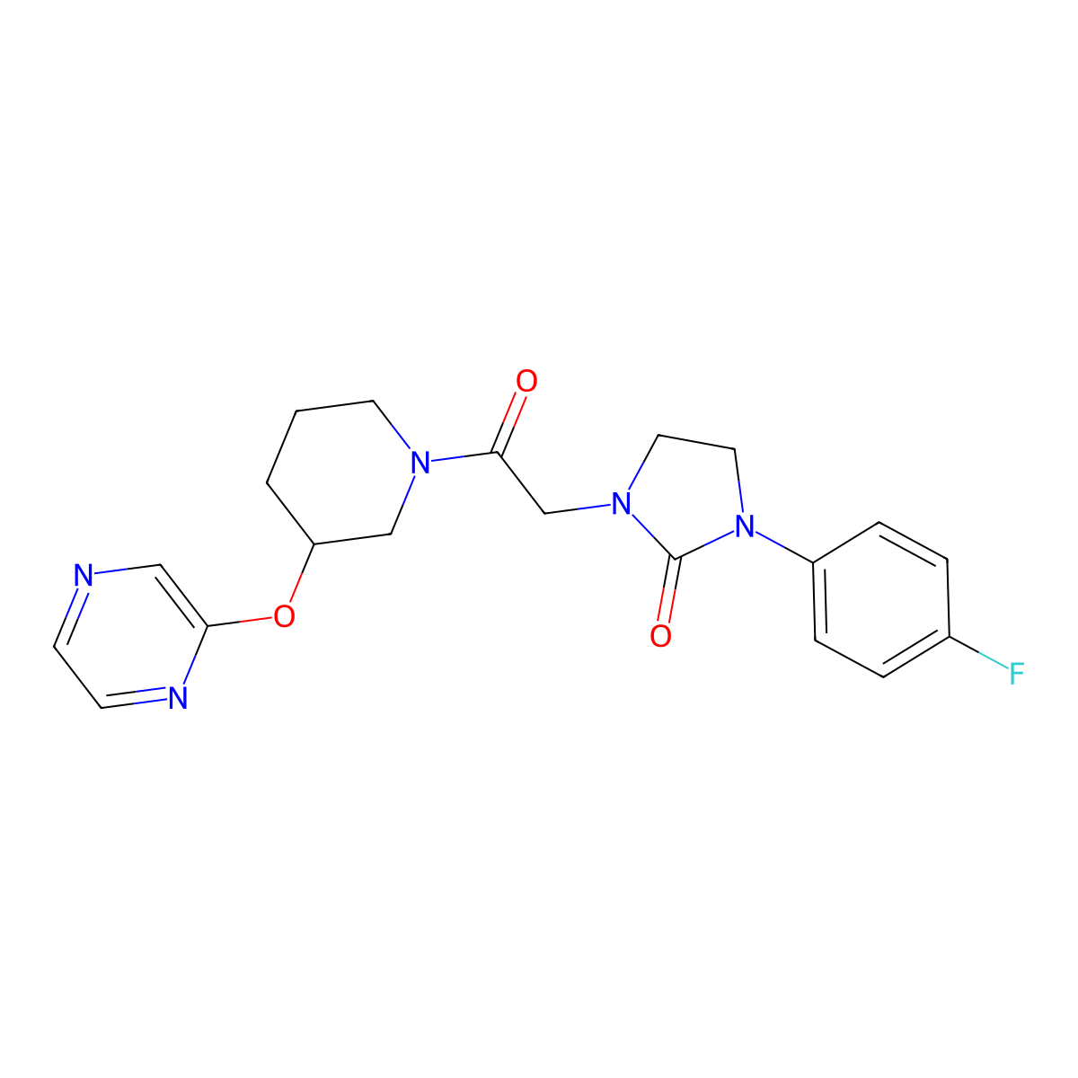 1-(4-Fluorophenyl)-3-{2-oxo-2-[3-(pyrazin-2-yloxy)piperidin-1-yl]ethyl}imidazolidin-2-one molecular structure, CAS 2034228-26-5