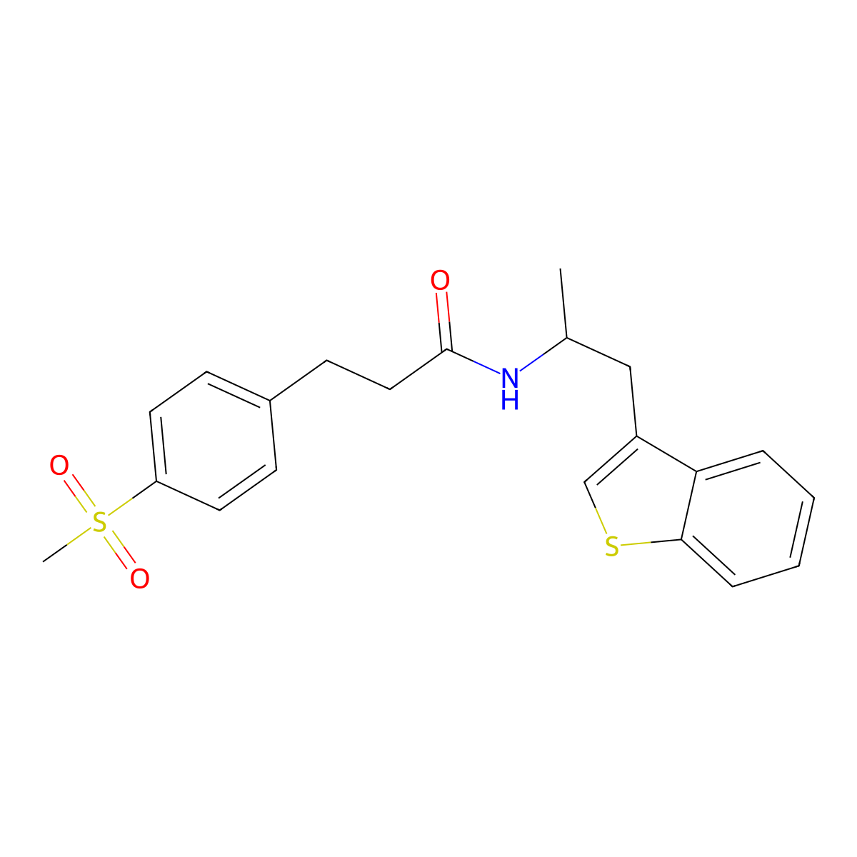 N-(1-(benzo[b]thiophen-3-yl)propan-2-yl)-3-(4-(methylsulfonyl)phenyl)propanamide molecular structure, CAS 2034228-28-7