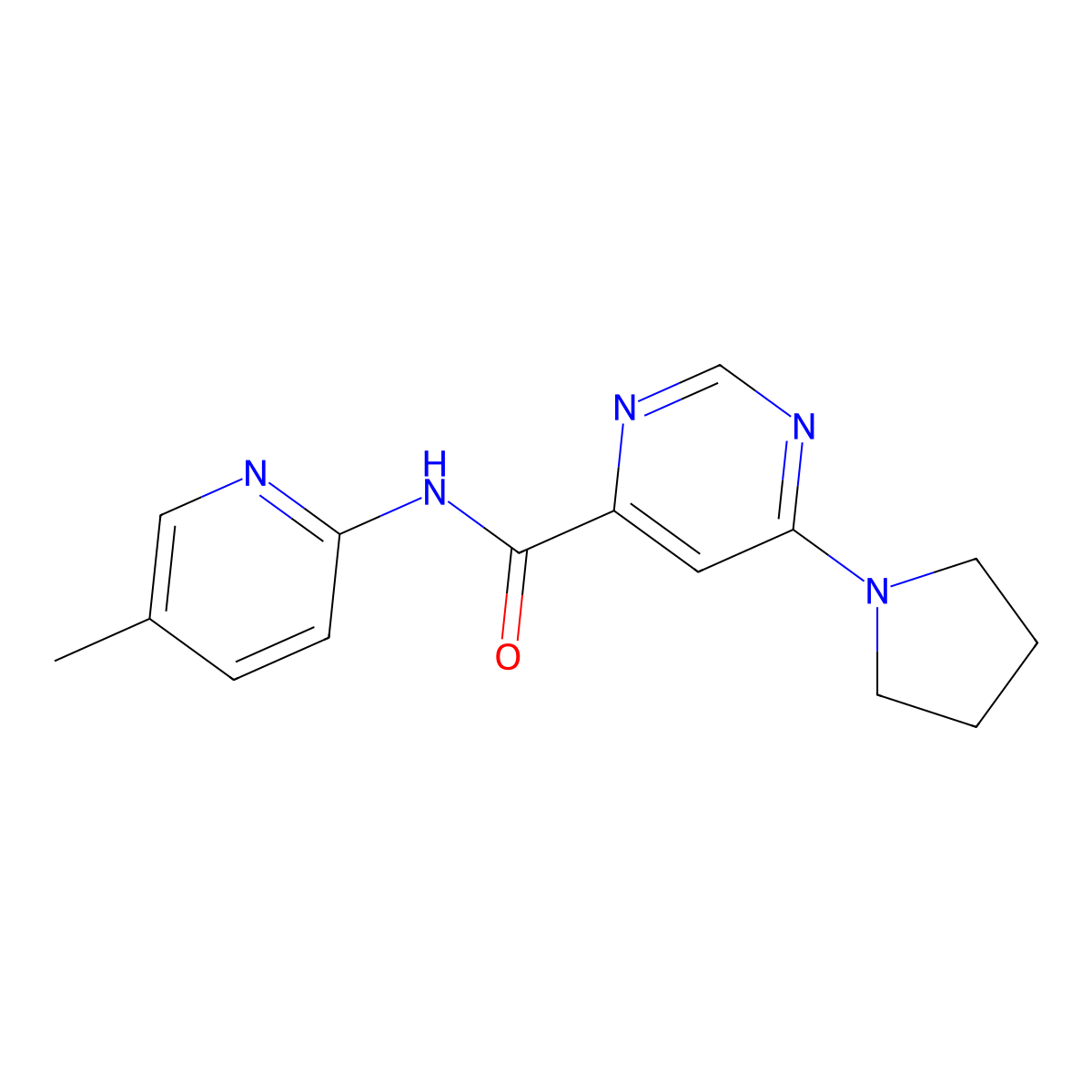 N-(5-methylpyridin-2-yl)-6-(pyrrolidin-1-yl)pyrimidine-4-carboxamide molecular structure, CAS 2034228-30-1