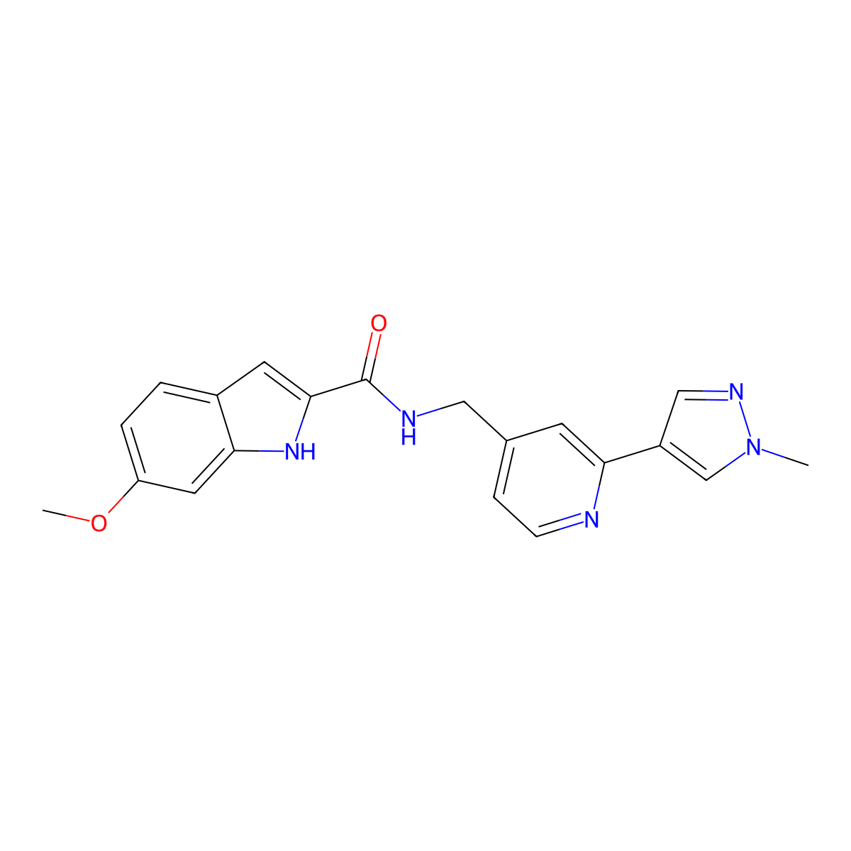 6-methoxy-N-{[2-(1-methyl-1H-pyrazol-4-yl)pyridin-4-yl]methyl}-1H-indole-2-carboxamide molecular structure, CAS 2034228-37-8