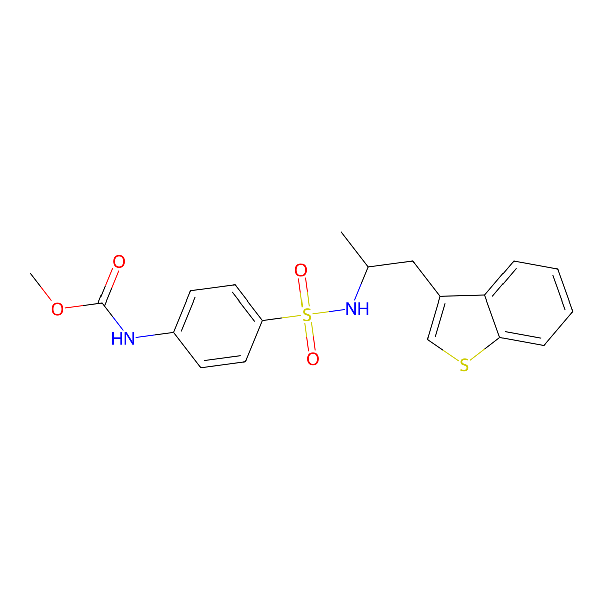 methyl (4-(N-(1-(benzo[b]thiophen-3-yl)propan-2-yl)sulfamoyl)phenyl)carbamate molecular structure, CAS 2034228-38-9