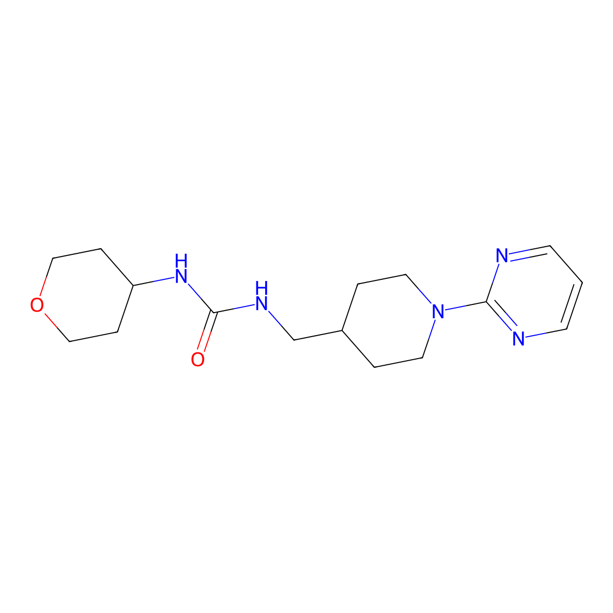 1-((1-(pyrimidin-2-yl)piperidin-4-yl)methyl)-3-(tetrahydro-2H-pyran-4-yl)urea molecular structure, CAS 2034228-42-5