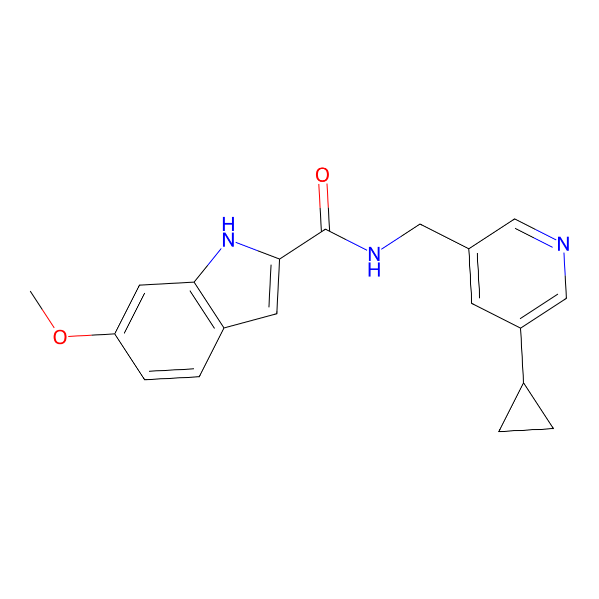 N-[(5-cyclopropylpyridin-3-yl)methyl]-6-methoxy-1H-indole-2-carboxamide molecular structure, CAS 2034228-46-9