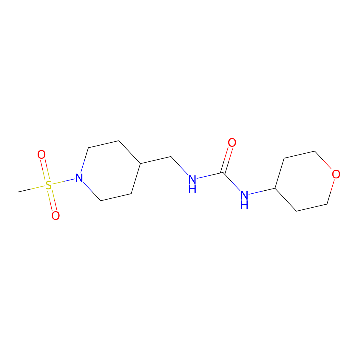 1-((1-(methylsulfonyl)piperidin-4-yl)methyl)-3-(tetrahydro-2H-pyran-4-yl)urea molecular structure, CAS 2034228-47-0