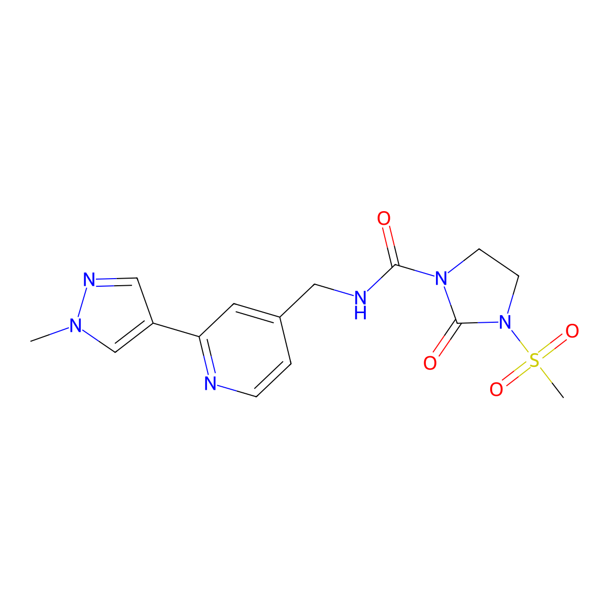 3-methanesulfonyl-N-{[2-(1-methyl-1H-pyrazol-4-yl)pyridin-4-yl]methyl}-2-oxoimidazolidine-1-carboxamide molecular structure, CAS 2034228-48-1