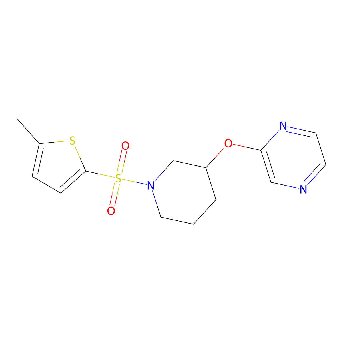 2-({1-[(5-Methylthiophen-2-yl)sulfonyl]piperidin-3-yl}oxy)pyrazine molecular structure, CAS 2034228-51-6