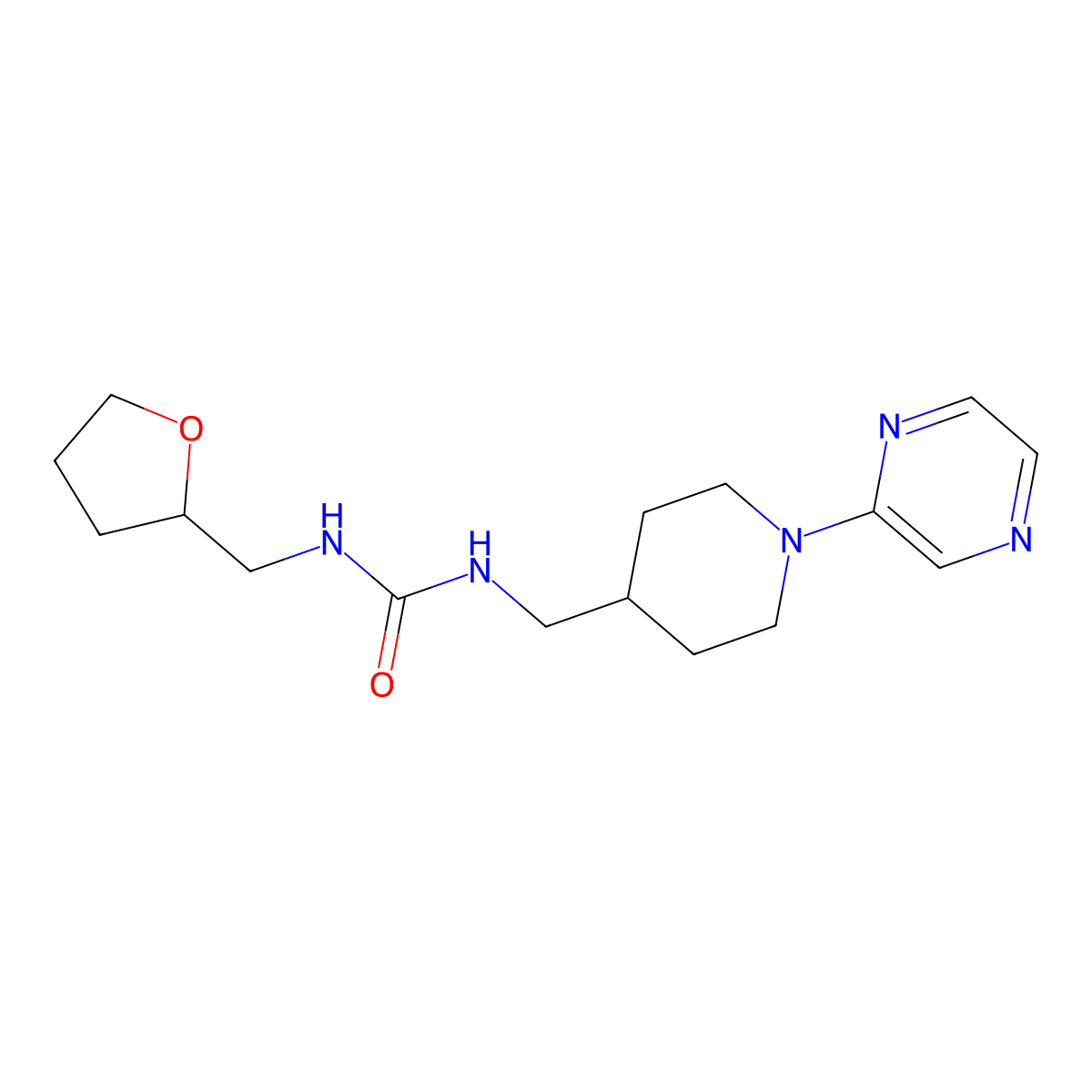 1-((1-(Pyrazin-2-yl)piperidin-4-yl)methyl)-3-((tetrahydrofuran-2-yl)methyl)urea molecular structure, CAS 2034228-59-4