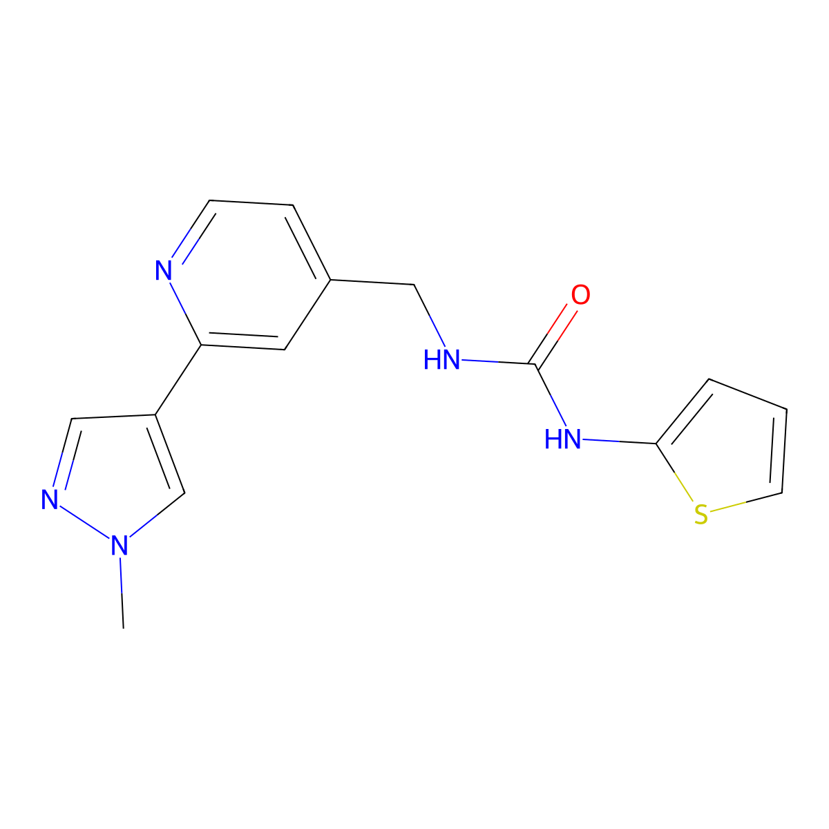 1-{[2-(1-methyl-1H-pyrazol-4-yl)pyridin-4-yl]methyl}-3-(thiophen-2-yl)urea molecular structure, CAS 2034228-61-8
