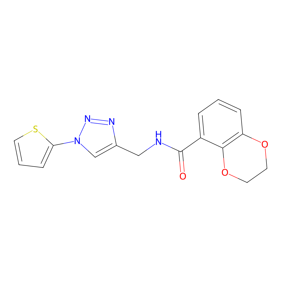 N-((1-(thiophen-2-yl)-1H-1,2,3-triazol-4-yl)methyl)-2,3-dihydrobenzo[b][1,4]dioxine-5-carboxamide molecular structure, CAS 2034228-66-3