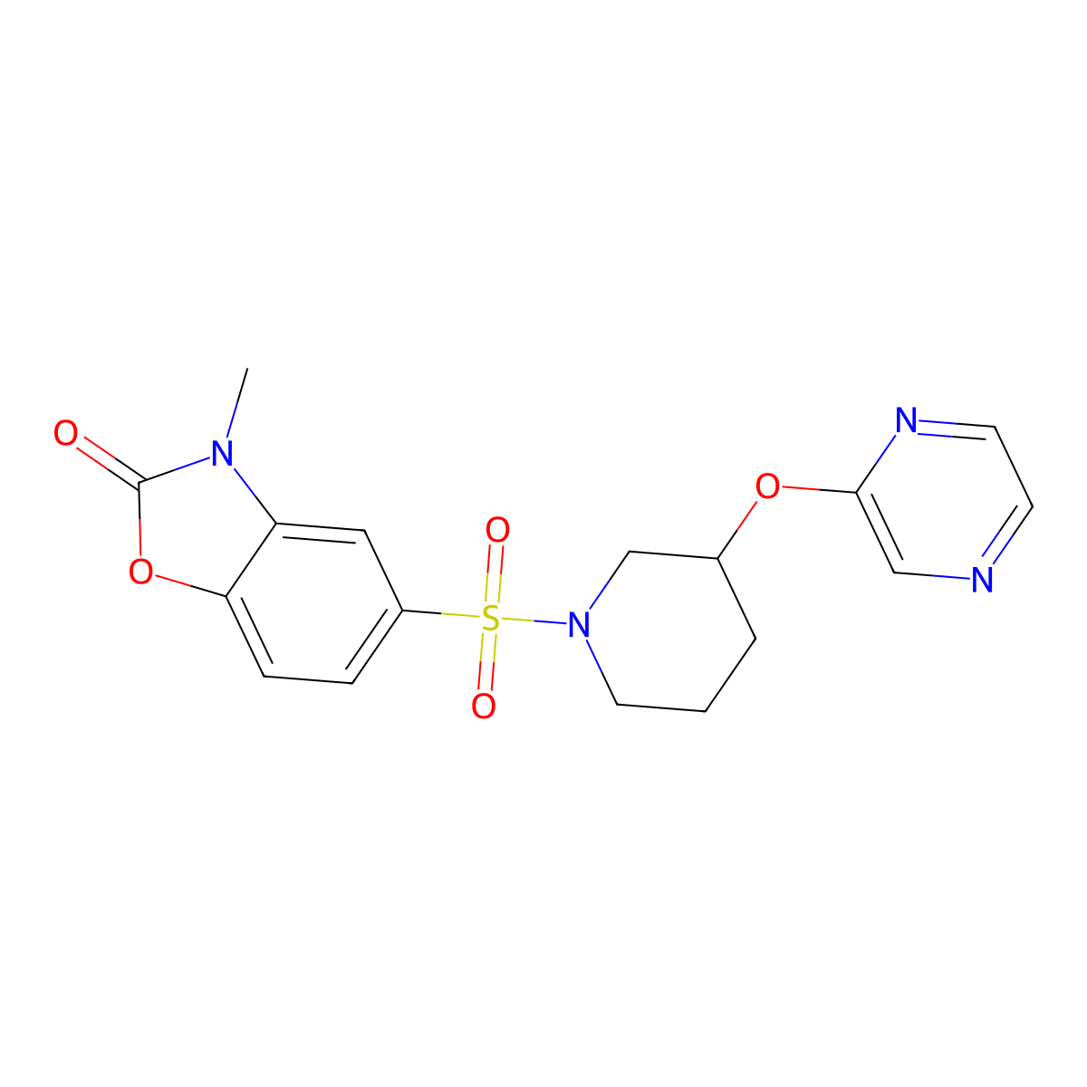 3-methyl-5-((3-(pyrazin-2-yloxy)piperidin-1-yl)sulfonyl)benzo[d]oxazol-2(3H)-one molecular structure, CAS 2034228-68-5