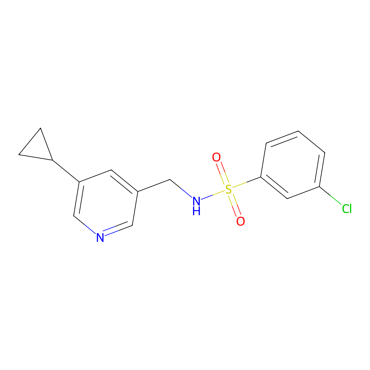 3-chloro-N-((5-cyclopropylpyridin-3-yl)methyl)benzenesulfonamide molecular structure, CAS 2034228-71-0
