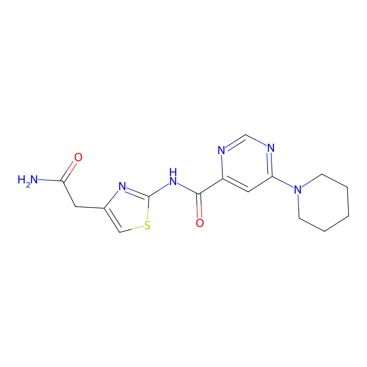 N-(4-(2-amino-2-oxoethyl)thiazol-2-yl)-6-(piperidin-1-yl)pyrimidine-4-carboxamide molecular structure, CAS 2034228-72-1