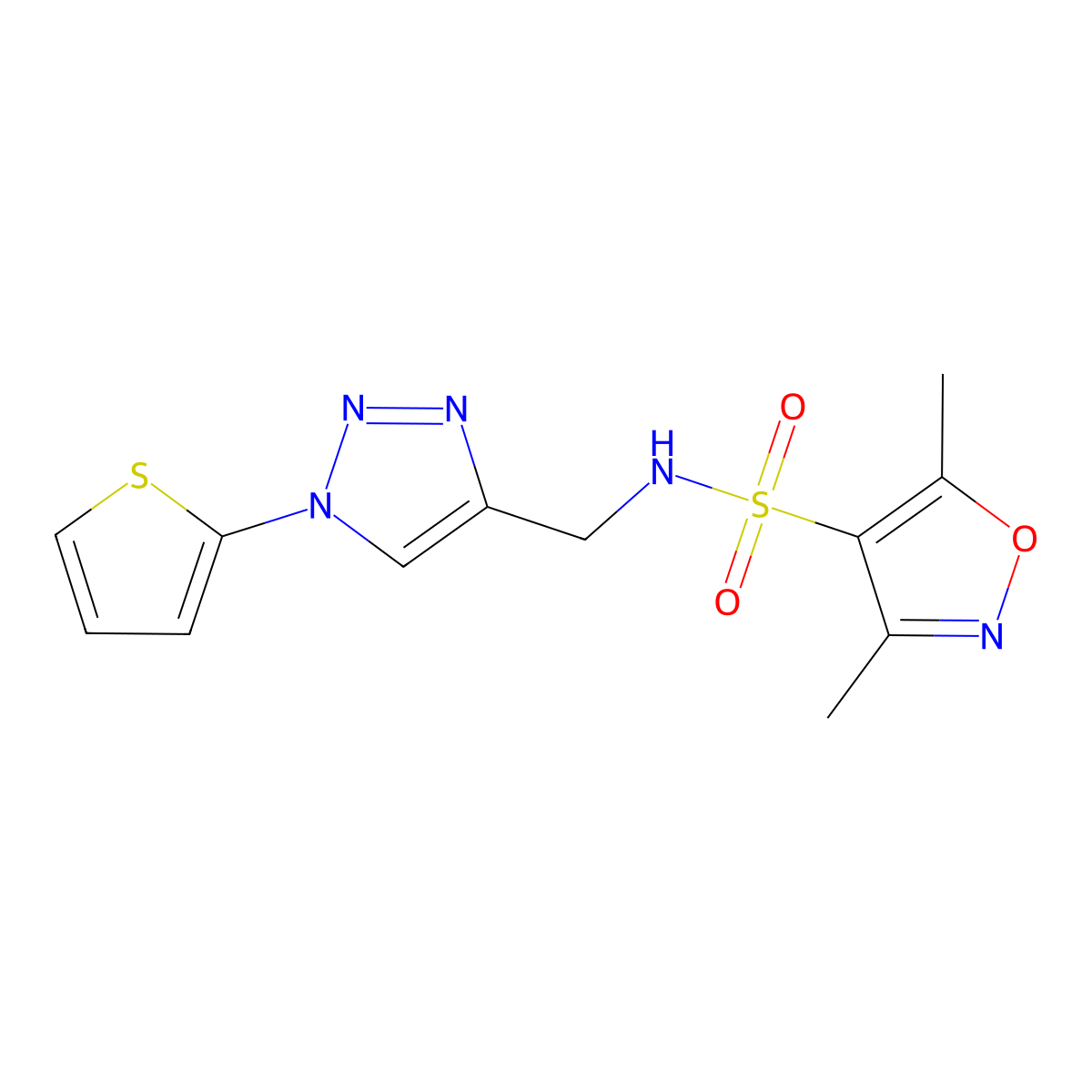 3,5-dimethyl-N-((1-(thiophen-2-yl)-1H-1,2,3-triazol-4-yl)methyl)isoxazole-4-sulfonamide molecular structure, CAS 2034228-74-3