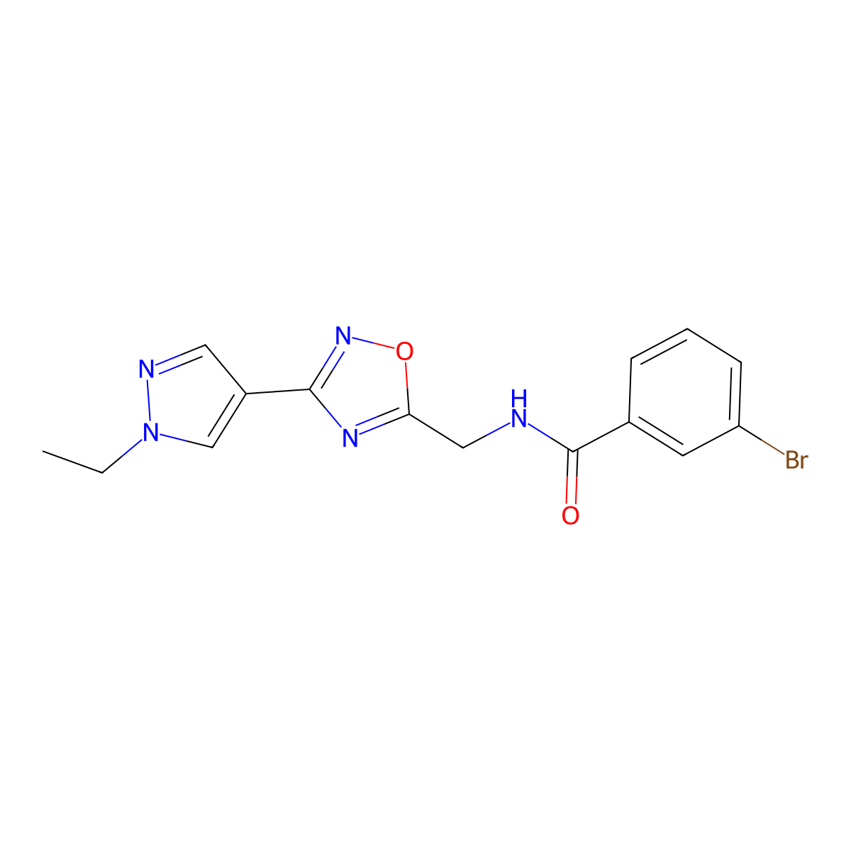 3-bromo-N-((3-(1-ethyl-1H-pyrazol-4-yl)-1,2,4-oxadiazol-5-yl)methyl)benzamide molecular structure, CAS 2034228-79-8