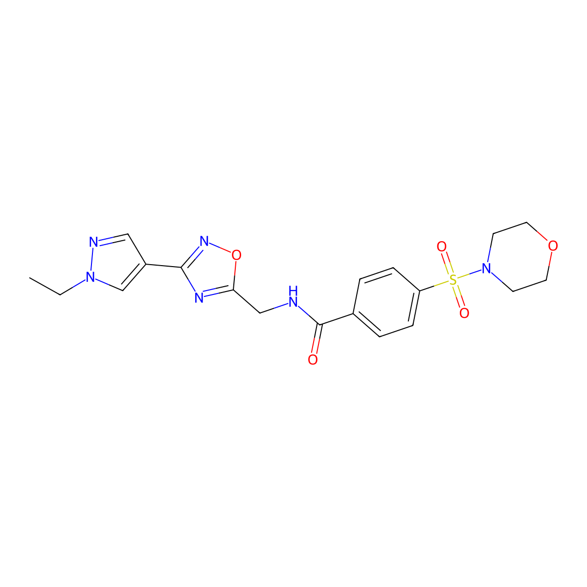 N-((3-(1-ethyl-1H-pyrazol-4-yl)-1,2,4-oxadiazol-5-yl)methyl)-4-(morpholinosulfonyl)benzamide molecular structure, CAS 2034228-82-3