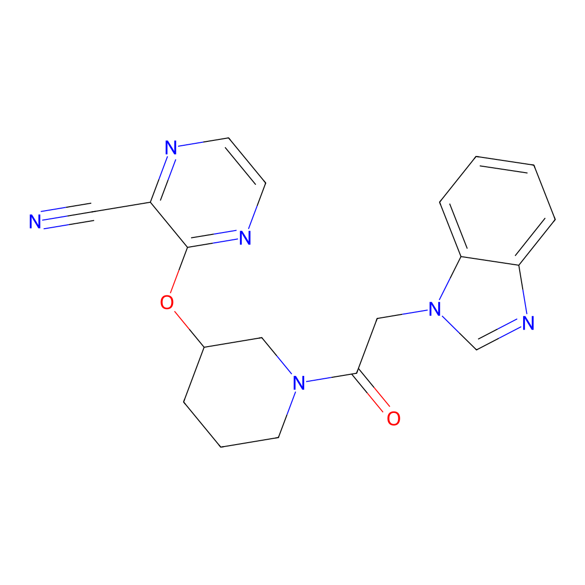 3-((1-(2-(1H-benzo[d]imidazol-1-yl)acetyl)piperidin-3-yl)oxy)pyrazine-2-carbonitrile molecular structure, CAS 2034228-83-4