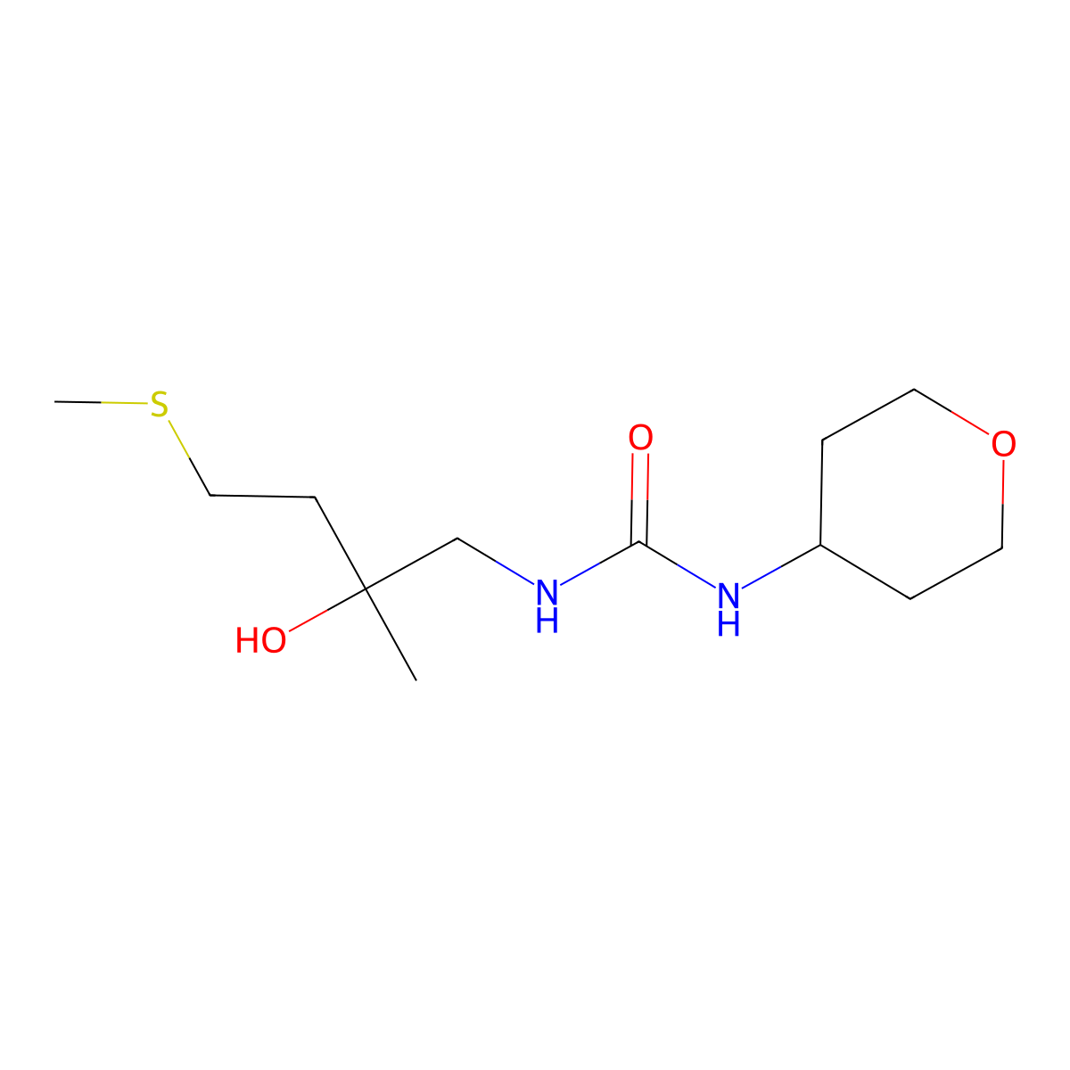 1-(2-hydroxy-2-methyl-4-(methylthio)butyl)-3-(tetrahydro-2H-pyran-4-yl)urea molecular structure, CAS 2034228-87-8
