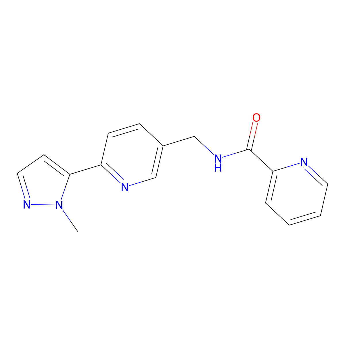 N-((6-(1-methyl-1H-pyrazol-5-yl)pyridin-3-yl)methyl)picolinamide molecular structure, CAS 2034228-88-9