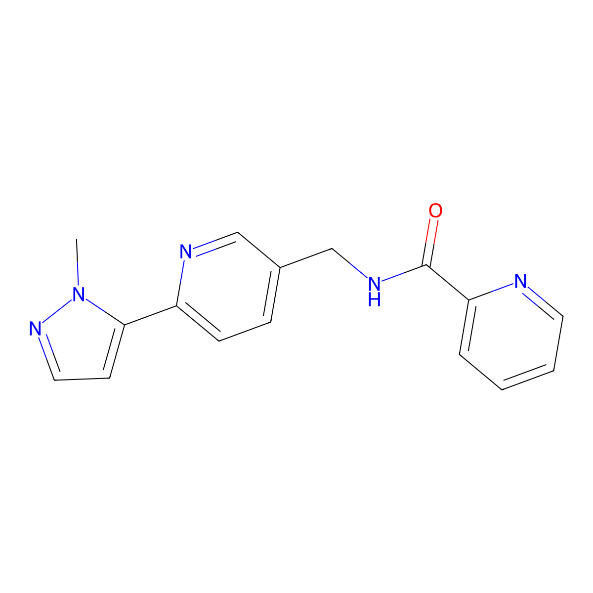 N-((6-(1-methyl-1H-pyrazol-5-yl)pyridin-3-yl)methyl)picolinamide molecular structure, CAS 2034228-88-9