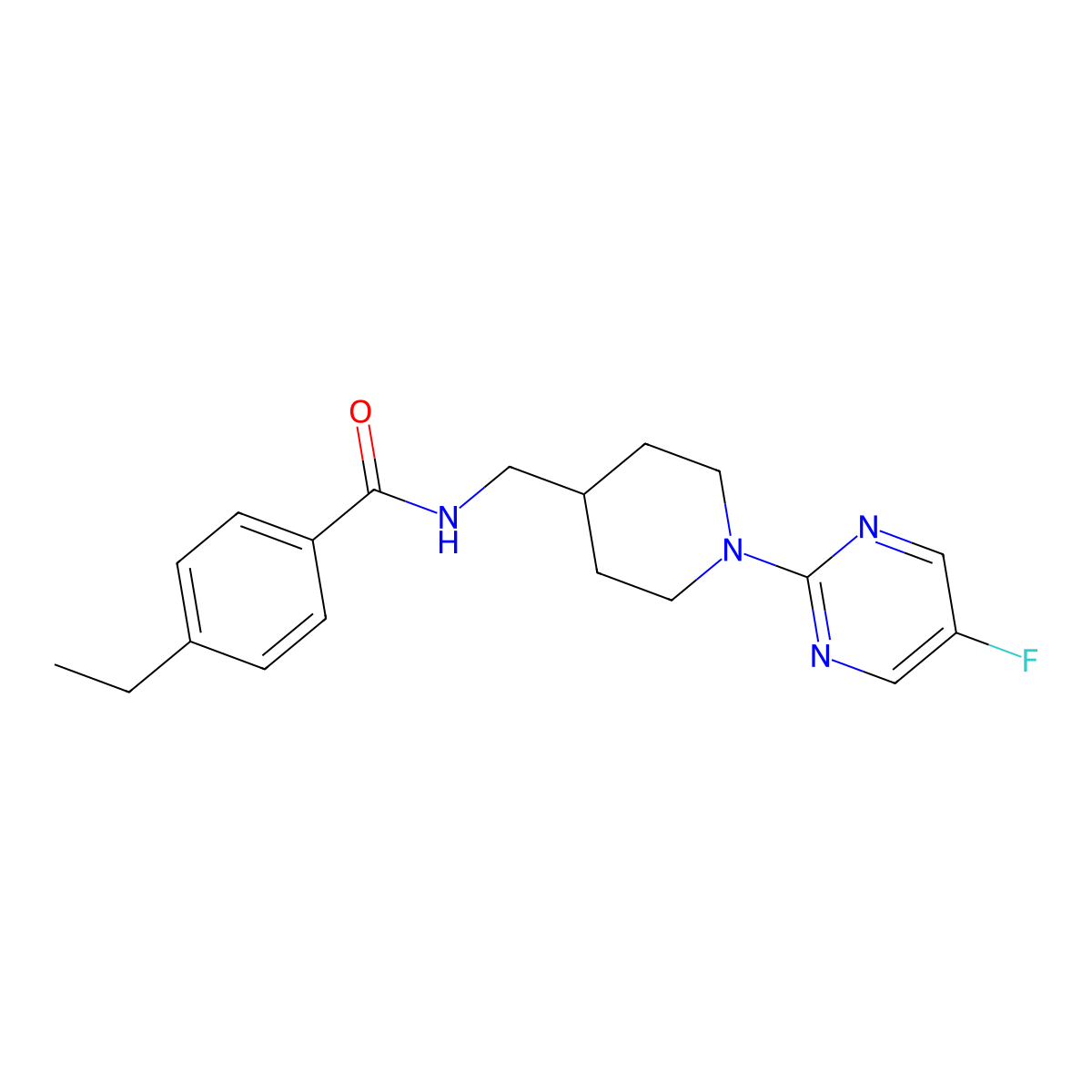 4-ethyl-N-((1-(5-fluoropyrimidin-2-yl)piperidin-4-yl)methyl)benzamide molecular structure, CAS 2034228-89-0