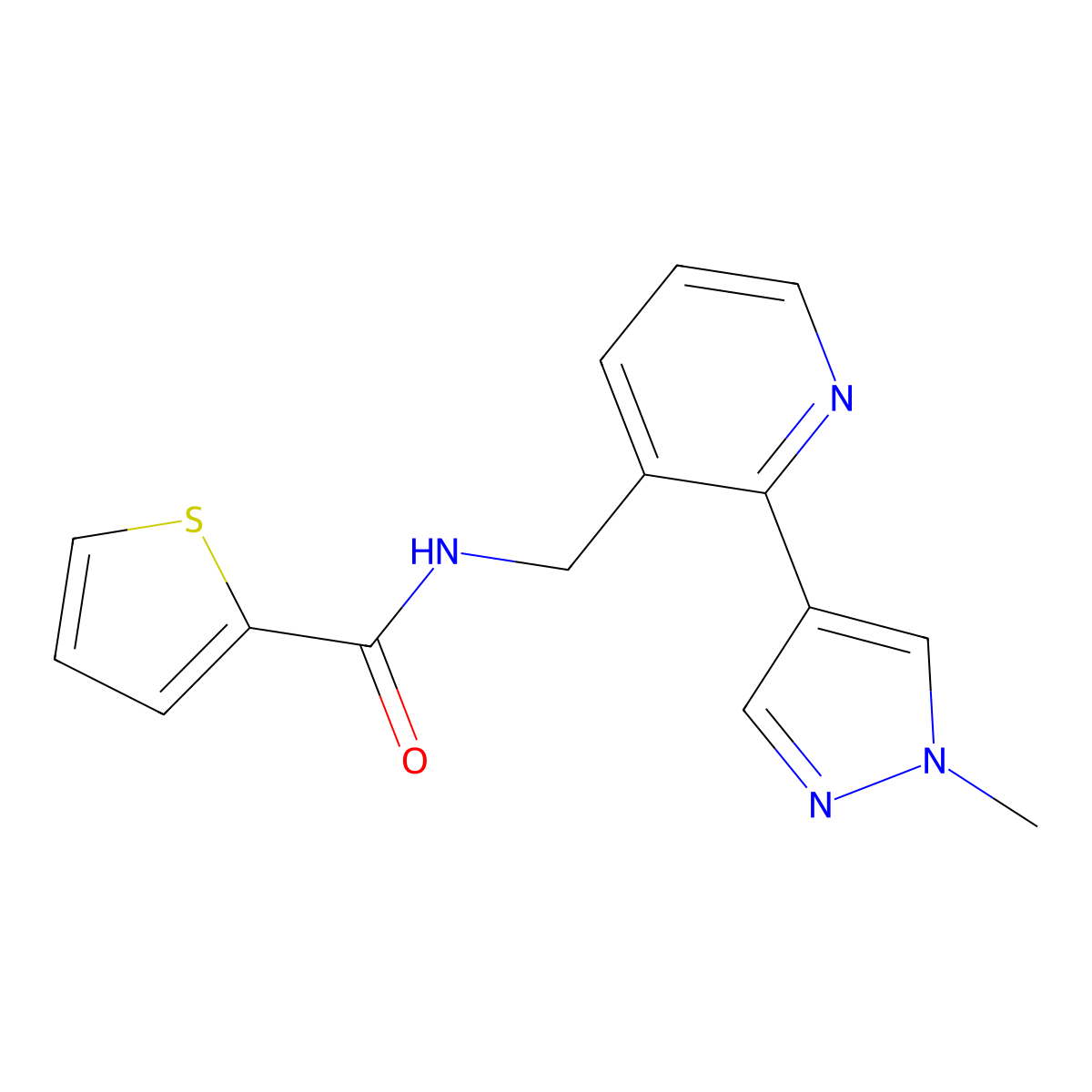 N-{[2-(1-methyl-1H-pyrazol-4-yl)pyridin-3-yl]methyl}thiophene-2-carboxamide molecular structure, CAS 2034228-90-3