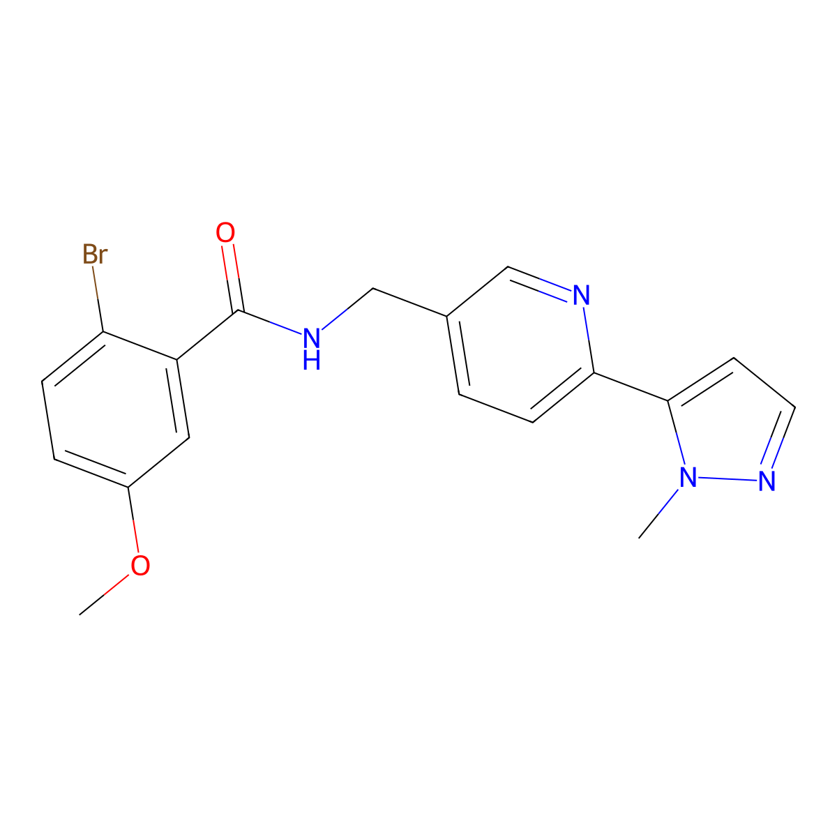 2-bromo-5-methoxy-N-{[6-(1-methyl-1H-pyrazol-5-yl)pyridin-3-yl]methyl}benzamide molecular structure, CAS 2034228-92-5