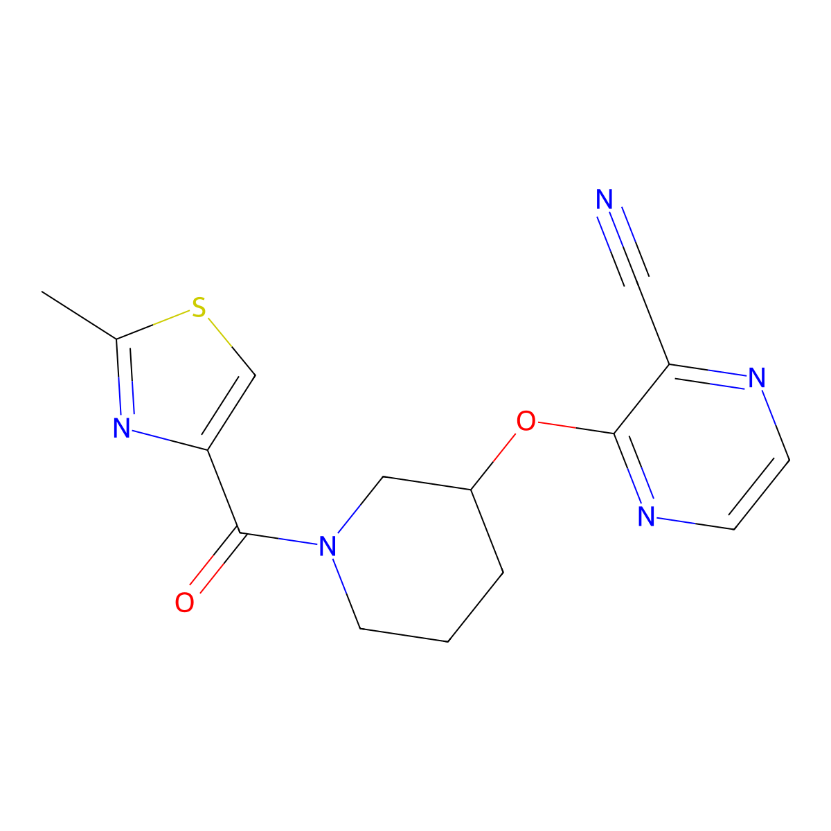 3-((1-(2-Methylthiazole-4-carbonyl)piperidin-3-yl)oxy)pyrazine-2-carbonitrile molecular structure, CAS 2034228-97-0