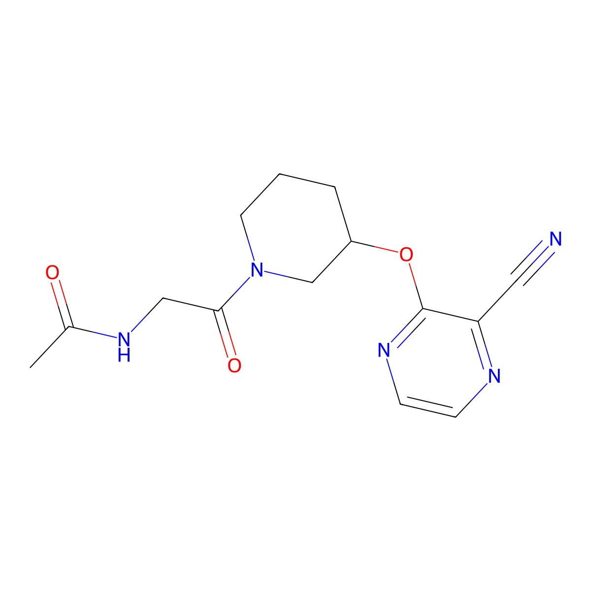 N-(2-{3-[(3-cyanopyrazin-2-yl)oxy]piperidin-1-yl}-2-oxoethyl)acetamide molecular structure, CAS 2034228-98-1