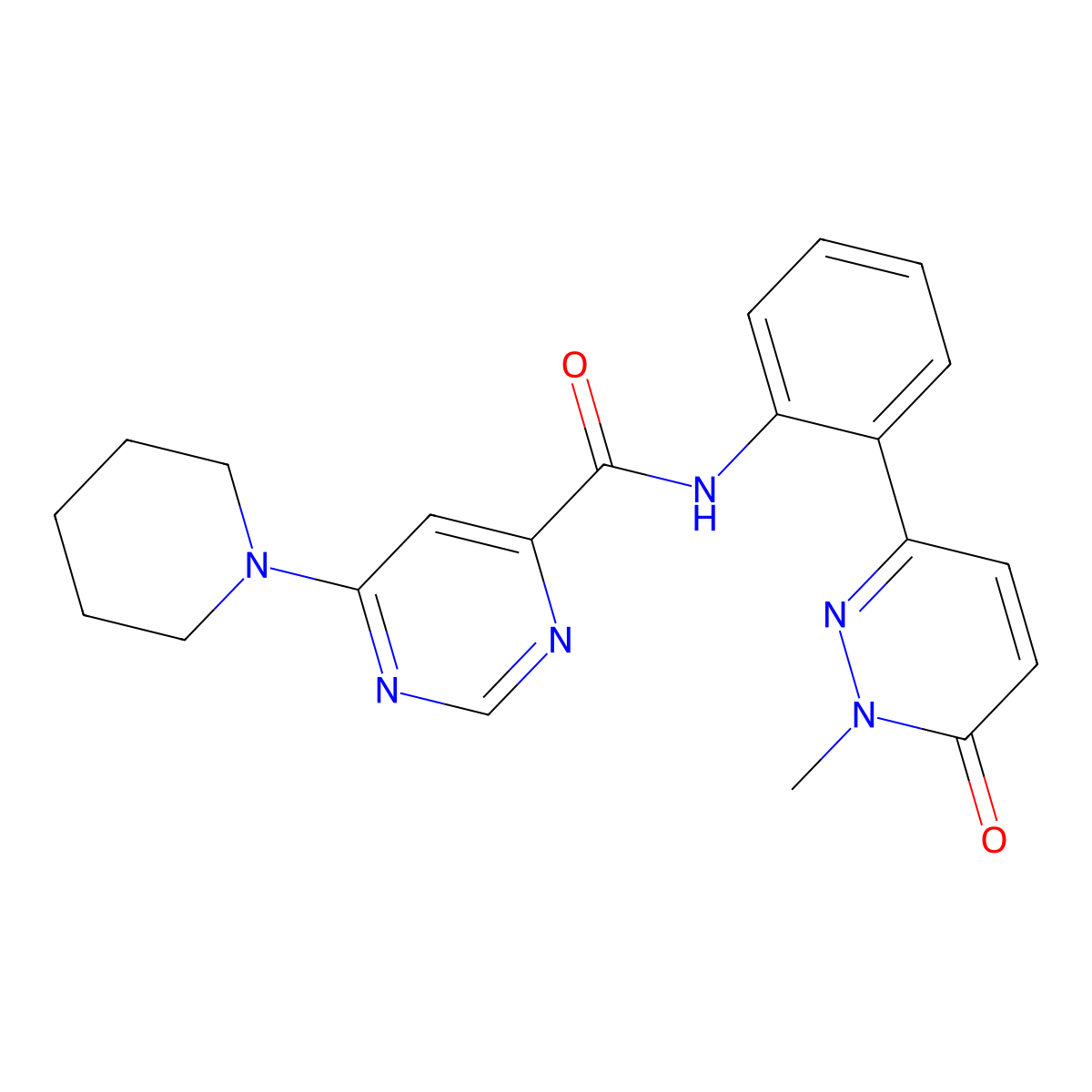 N-[2-(1-methyl-6-oxo-1,6-dihydropyridazin-3-yl)phenyl]-6-(piperidin-1-yl)pyrimidine-4-carboxamide molecular structure, CAS 2034229-00-8