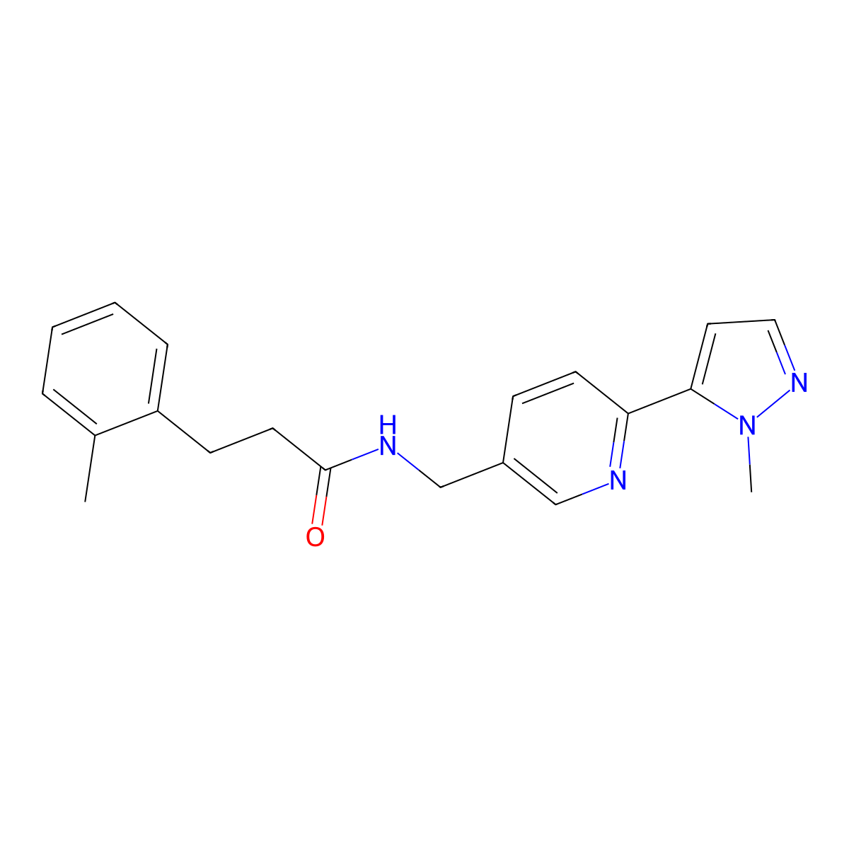 N-((6-(1-methyl-1H-pyrazol-5-yl)pyridin-3-yl)methyl)-3-(o-tolyl)propanamide molecular structure, CAS 2034229-02-0