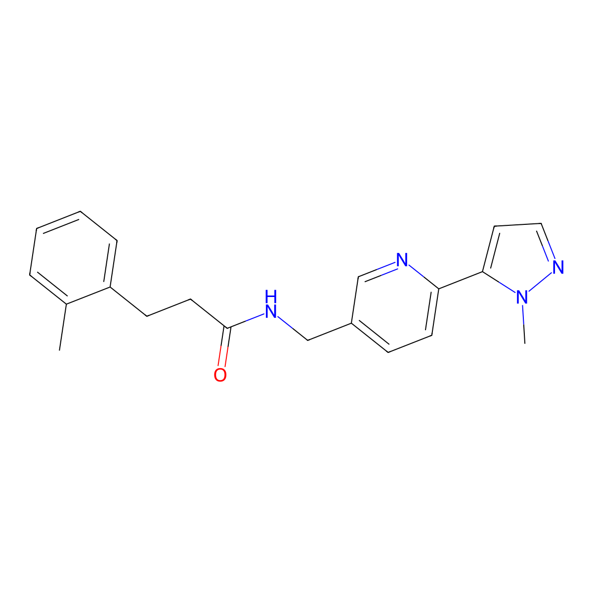 N-((6-(1-methyl-1H-pyrazol-5-yl)pyridin-3-yl)methyl)-3-(o-tolyl)propanamide molecular structure, CAS 2034229-02-0