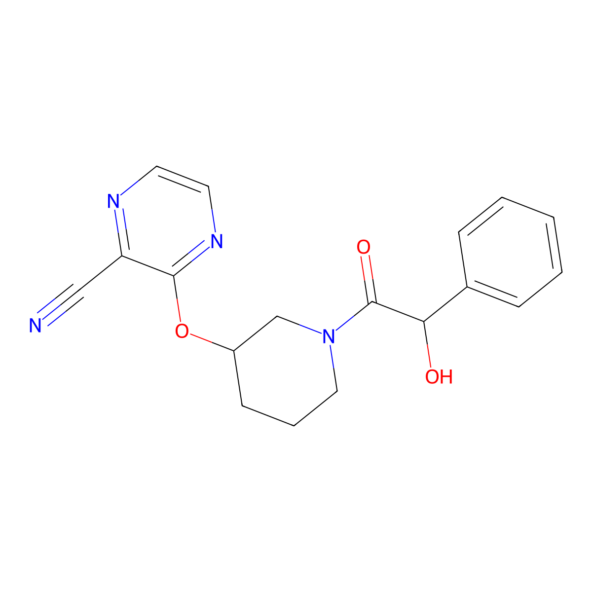 3-{[1-(2-Hydroxy-2-phenylacetyl)piperidin-3-yl]oxy}pyrazine-2-carbonitrile molecular structure, CAS 2034229-05-3