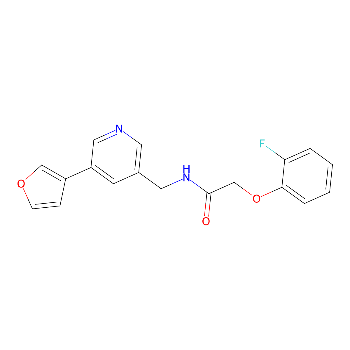 2-(2-fluorophenoxy)-N-((5-(furan-3-yl)pyridin-3-yl)methyl)acetamide molecular structure, CAS 2034229-10-0