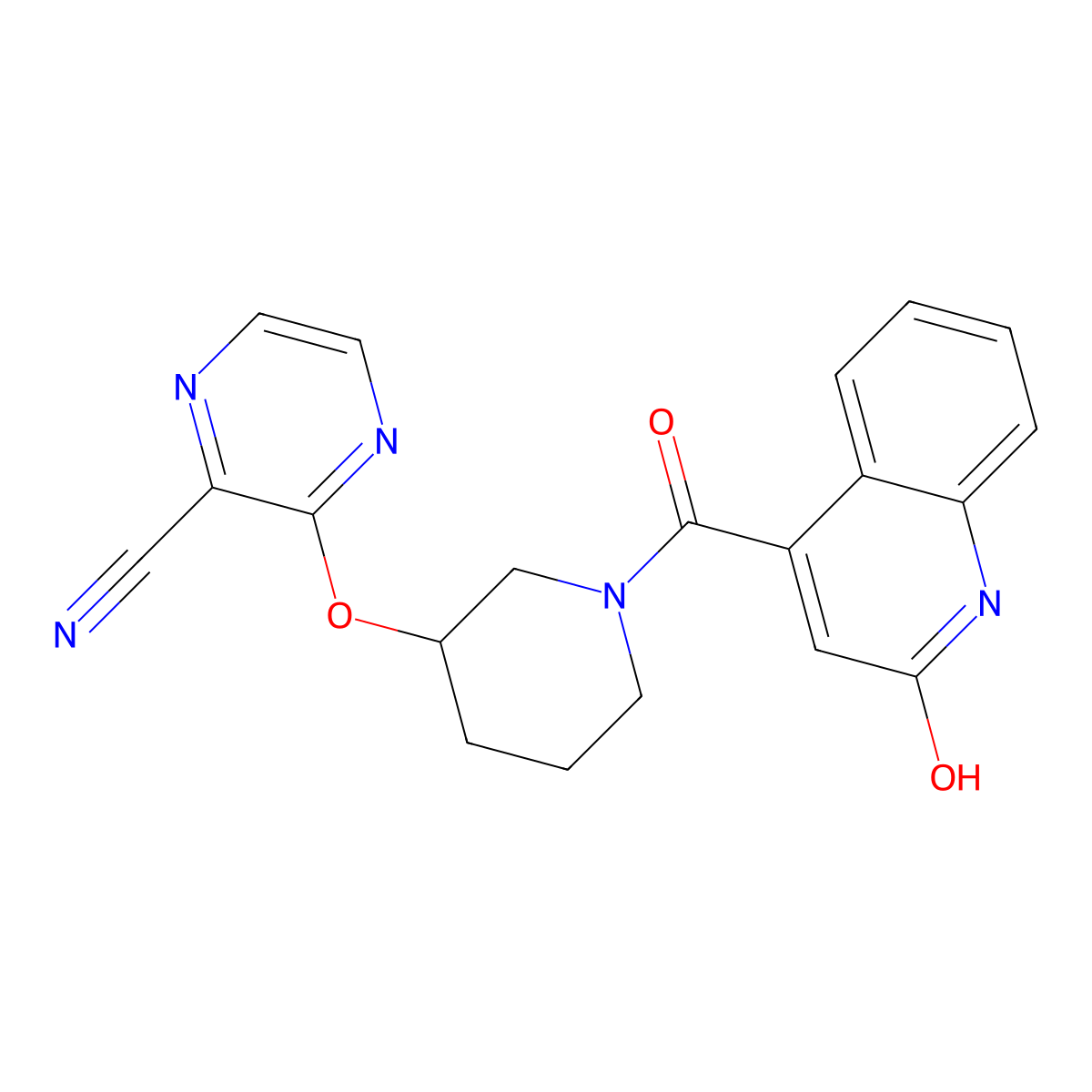 3-((1-(2-Hydroxyquinoline-4-carbonyl)piperidin-3-yl)oxy)pyrazine-2-carbonitrile molecular structure, CAS 2034229-12-2