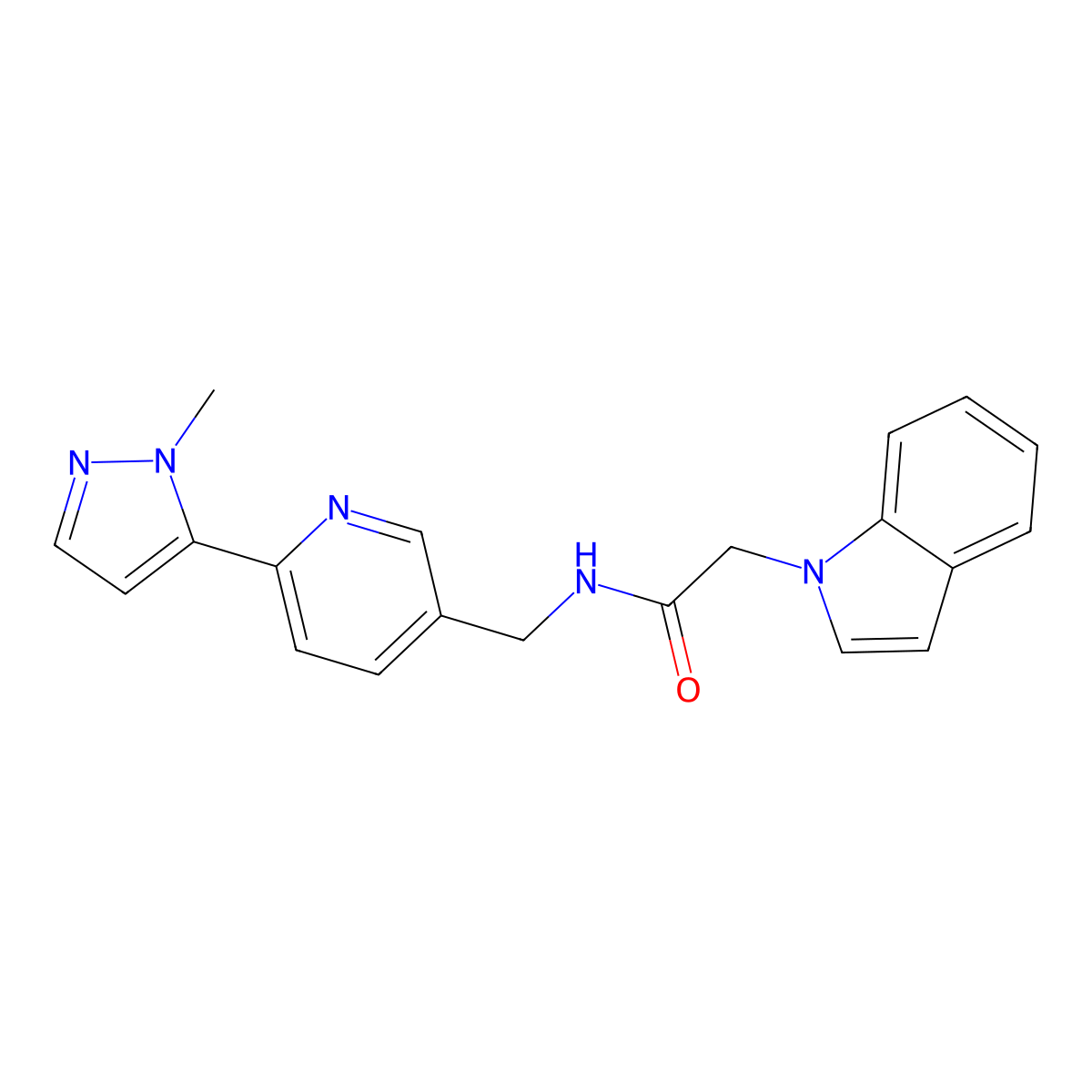 2-(1H-indol-1-yl)-N-{[6-(1-methyl-1H-pyrazol-5-yl)pyridin-3-yl]methyl}acetamide molecular structure, CAS 2034229-13-3