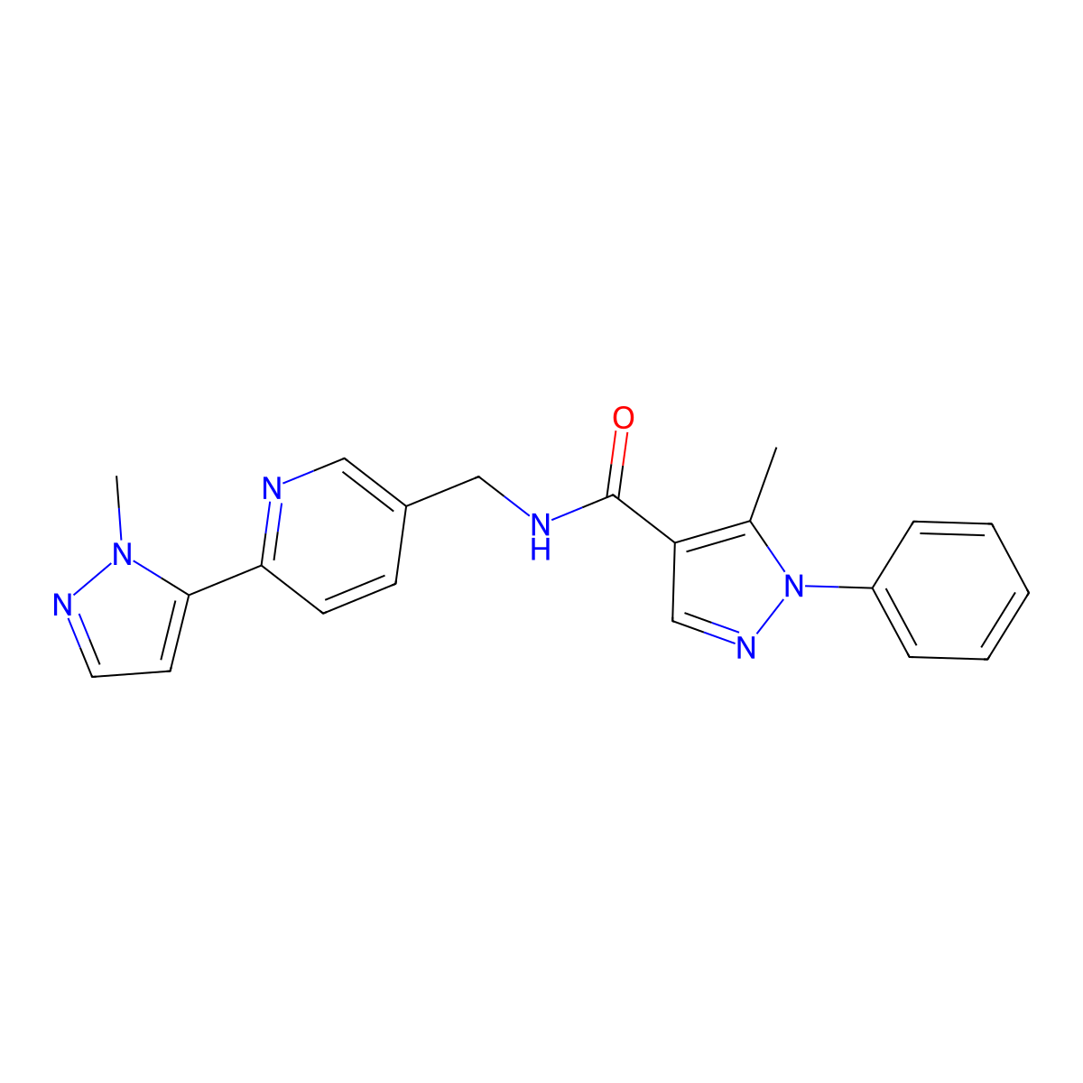 5-methyl-N-{[6-(1-methyl-1H-pyrazol-5-yl)pyridin-3-yl]methyl}-1-phenyl-1H-pyrazole-4-carboxamide molecular structure, CAS 2034229-17-7