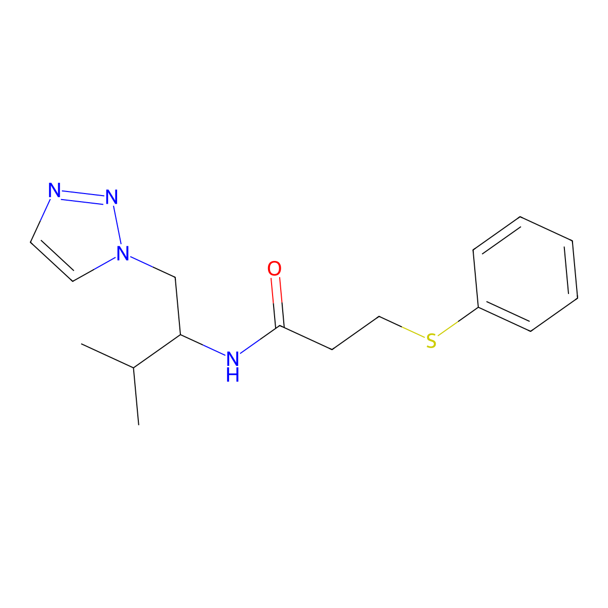 N-(3-methyl-1-(1H-1,2,3-triazol-1-yl)butan-2-yl)-3-(phenylthio)propanamide molecular structure, CAS 2034229-19-9