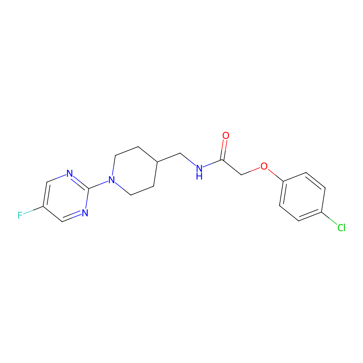 2-(4-chlorophenoxy)-N-((1-(5-fluoropyrimidin-2-yl)piperidin-4-yl)methyl)acetamide molecular structure, CAS 2034229-20-2